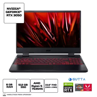 Kit Gamer Completo Notebook Acer Nitro 5 AMD Ryzen 5 RTX 3050 Linux Gutta 8GB 512GB SSD 15.6” Full HD - ENVIO IMEDIATO