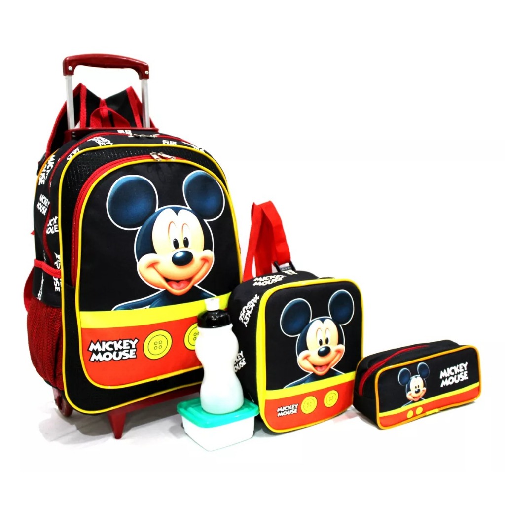 Kit Mochila Escolar Mickey Mouse Rodinhas G Com Lancheira & Estojo