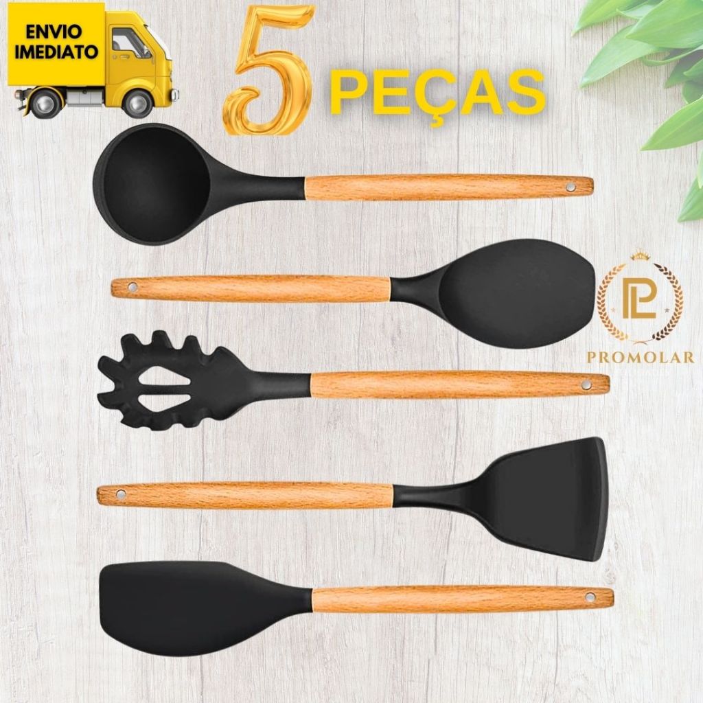 Kit Colher Silicone Com Cabo De Madeira Arredondado Pegador De Massa ...