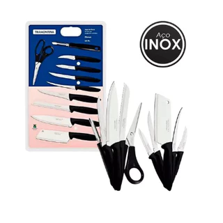 Jogo Facas Inox 10 Peças Plenus Preto Tramontina E Jogo Plenus 7 Peças Inox