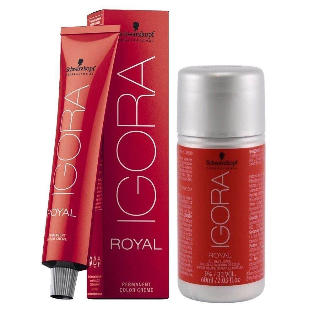 Kit Schwarzkopf Igora Royal 2 tintas 8-77 Louro Medio Cobre Extra 60g + 2  Agua