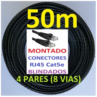 Cabo Rede Cat5e 50m Preto Ftp Blindado Montado RJ45 Cat5e e Pronto Para Usar
