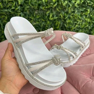 Papete Birken Sandália feminina plataforma strass brilho luxuosa