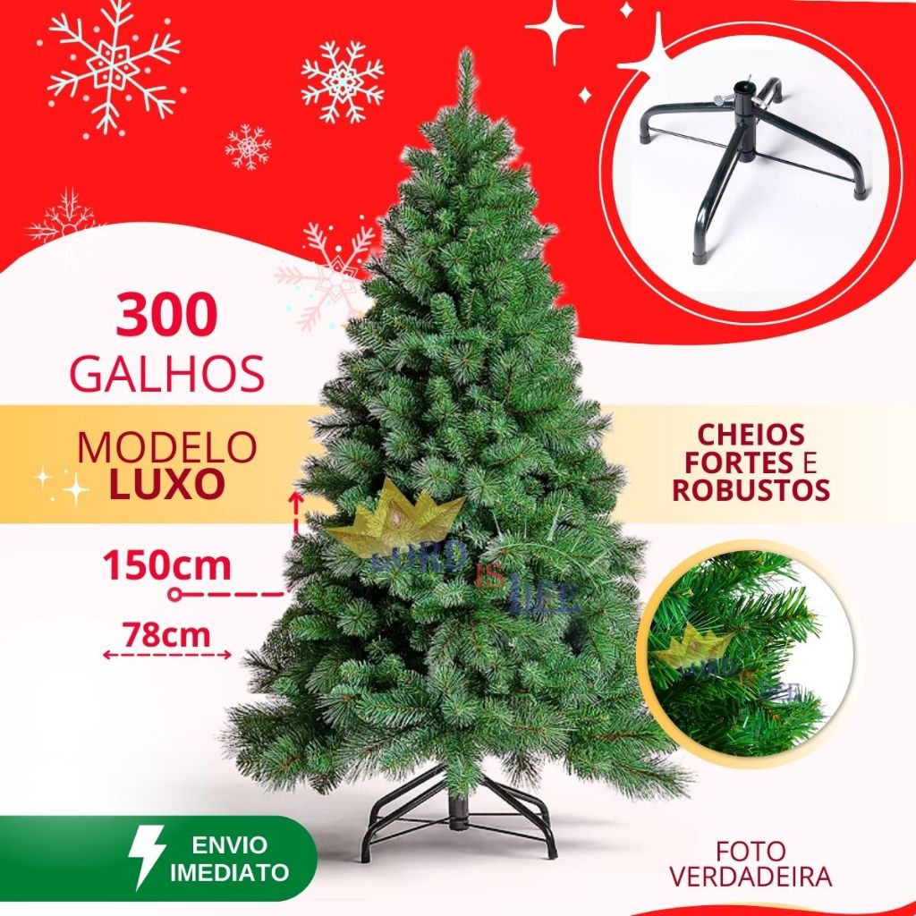 Árvore de Natal 150 cm 300 Galhos Super Cheia Grande Luxo Decoração de Natal 2023