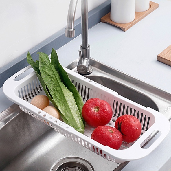 Escorredor De Pia Retrátil Com Alças Cesta Rack Ajustável Para Pratos Alimentos Frutas Legumes Verduras Multiuso Plástico Casa
