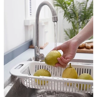 Escorredor De Pia Retrátil Com Alças Cesta Rack Ajustável Para Pratos Alimentos Frutas Legumes Verdura Multiuso Plástico