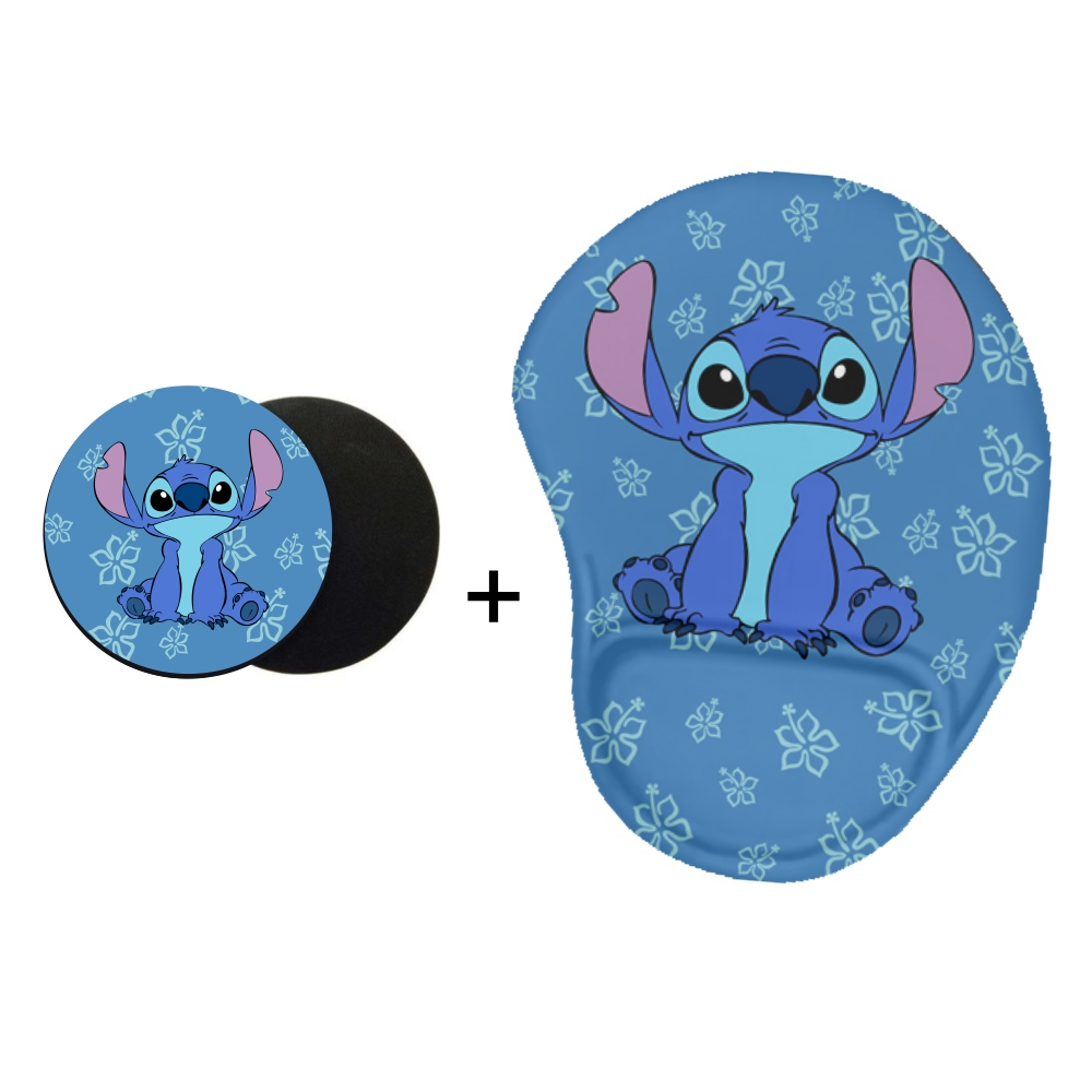 Mouse Pad Ergonômico C/ Apoio P/ Pulso E Porta Copo Bichinho Azul Fofo