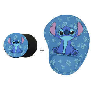 Mouse Pad Ergonômico C/ Apoio P/ Pulso E Porta Copo Bichinho Azul Fofo