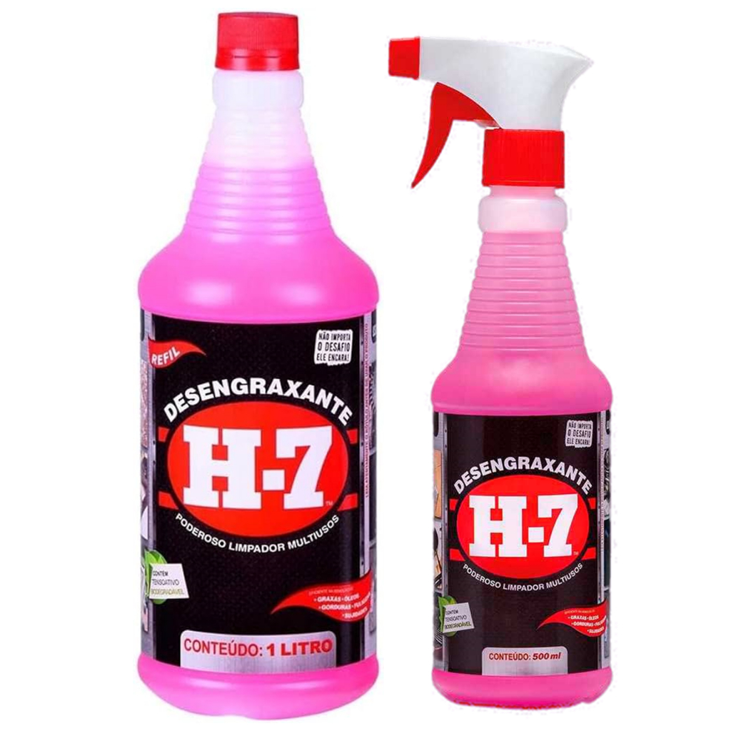 Desengraxante H-7 - 500 ML Com Gatilho + 1 Litro Refil - Limpeza Pesada H7 Original