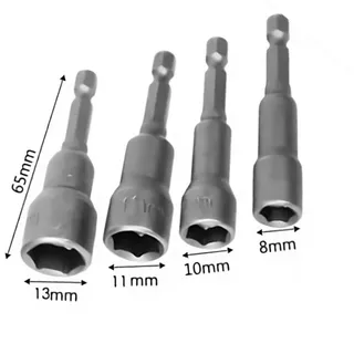 Kit Jogo de 4pçs Soquete Canhão 8mm 10mm 11mm 13mm em Aço p/ Parafusadeira ferramenta profissional