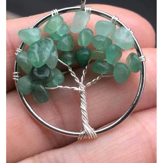 Colar Árvore da Vida/Felicidade Feito à mão em Aço Inoxidável Cristal Natural