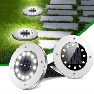 Kit 4/8 Solar Power Disk Light, Jardim ao ar livre, Underground Deck Light, Enterrado Lâmpada LED, Decoração, 12 LED