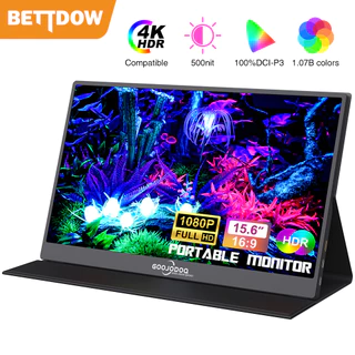 Bettdow Monitor Portátil Para Notebook 15,6'1920 * 1080P FHD IPS Display USB-C HDMI iPad/PC/Mac/Phone/Xbox Switch/PS4