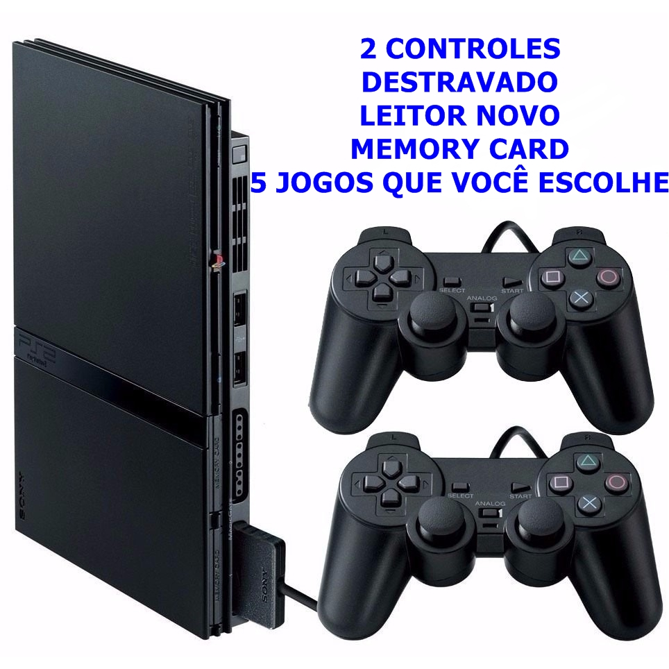 Playstation 2 Completo PS2 Play 2 + 2 Controles + 5 Jogos + Nota Fiscal