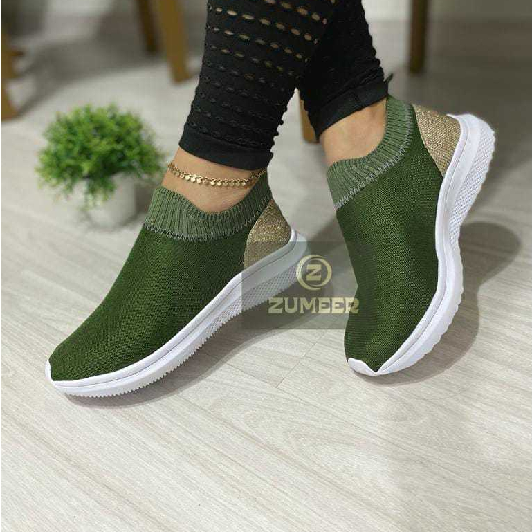 Tênis Feminino Meia Calce Fácil Sem Cadarço Sapatilha Leve Respirável Caminhada Academia Casual Trabalho