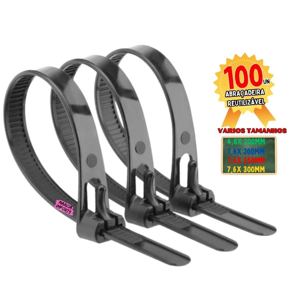 Abracadeira Reutilizavel de Nylon Varios tamanhos 100 Unidades P montagem de chicotes fixação de fios cabos Pronta Entrega