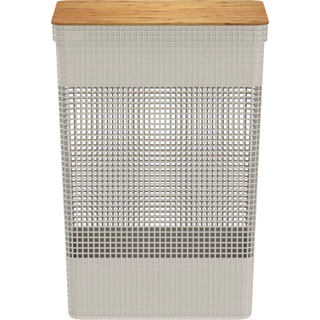 Cesto De Roupas Grid Com Tampa De Bambu 49 Litros - Bege