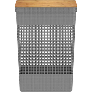 Cesto De Roupas Grid Com Tampa De Bambu 49 Litros - Chumbo OU