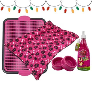 Kit Luxo Colchonete Futon Comedouro Educador Sanitário Para Cães Fresh