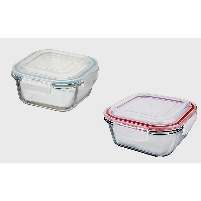 Pote De Vidro Hermético Top Útil 7x14 Cm 520ml Quadrado Com 4 Travas Em Duas Cores Vermelho E Azul Prático E Fácil
