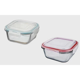 Pote De Vidro Hermético Top Útil 7x14 Cm 520ml Quadrado Com 4 Travas Em Duas Cores Vermelho E Azul Prático E Fácil