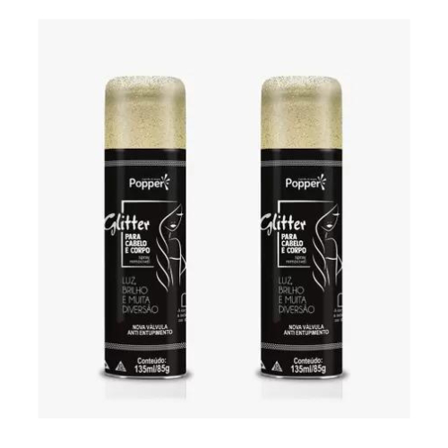 Kit com 2 unidades Spray De Glitter Cabelo e Corpo Roupa Popper 135ml