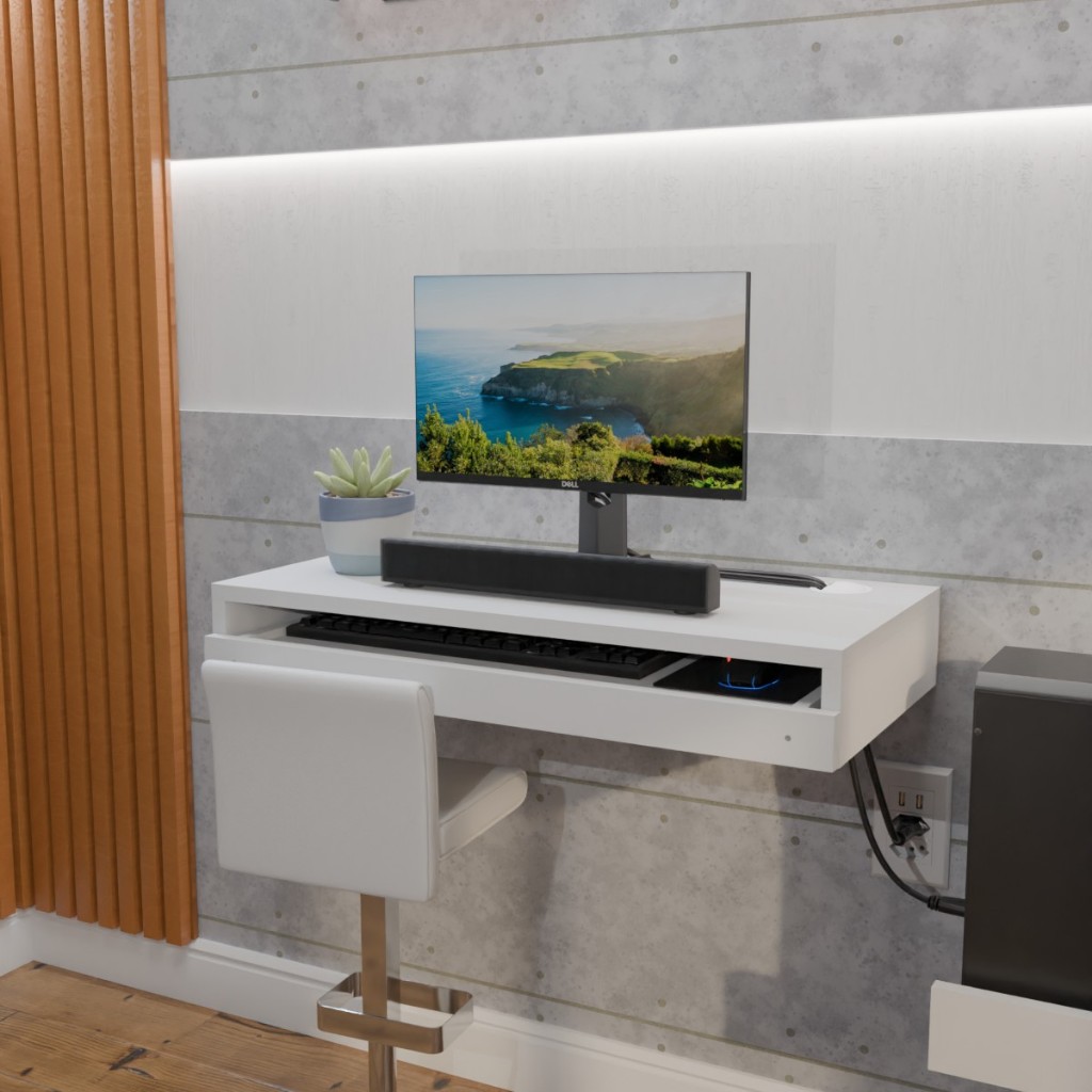 Suporte Monitor e Teclado Suspenso De Parede 67X15X30 Com Suporte CPU Suspenso