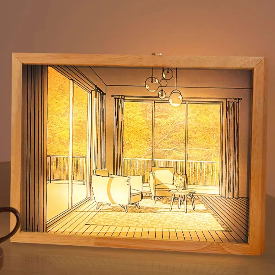 Luminaria Quadro com Luzes Candeeiro de Mesa Luz Noturna Molduras para Decoração 3 Cores Ajustável