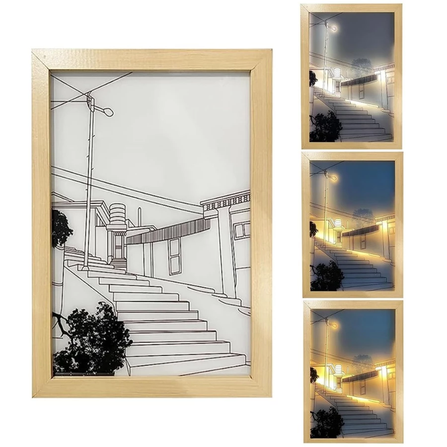Luminaria Quadro com Luzes Candeeiro de Mesa Luz Noturna Molduras para Decoração 3 Cores Ajustável — foto 3 de 4