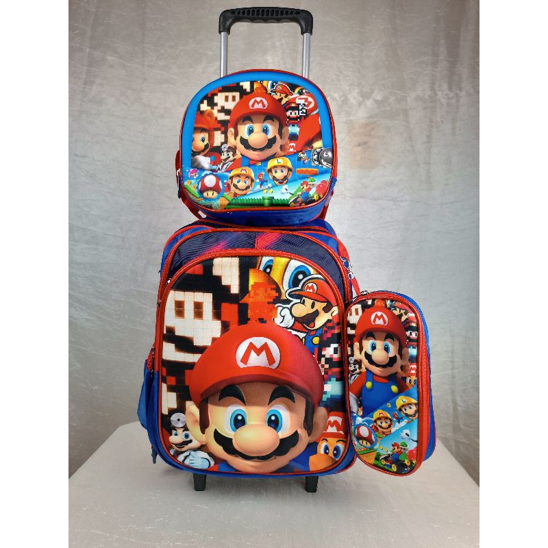 KIT MOCHILA ESCOLAR INFANTIL MENINO SUPER MARIO/ SUPER MARIO/COM RODINHAS / KIT MOCHILA + LANCHEIRA+ ESTOJO/MOCHILA PARA MENINO / KIT MOCHILA MODELO 2024 EM 3D