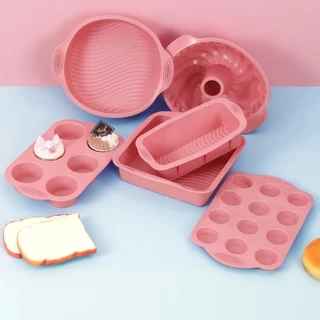 Kit Formas Cinza Silicone Quadrada Retangular Redonda Espiral Pães Cupcake