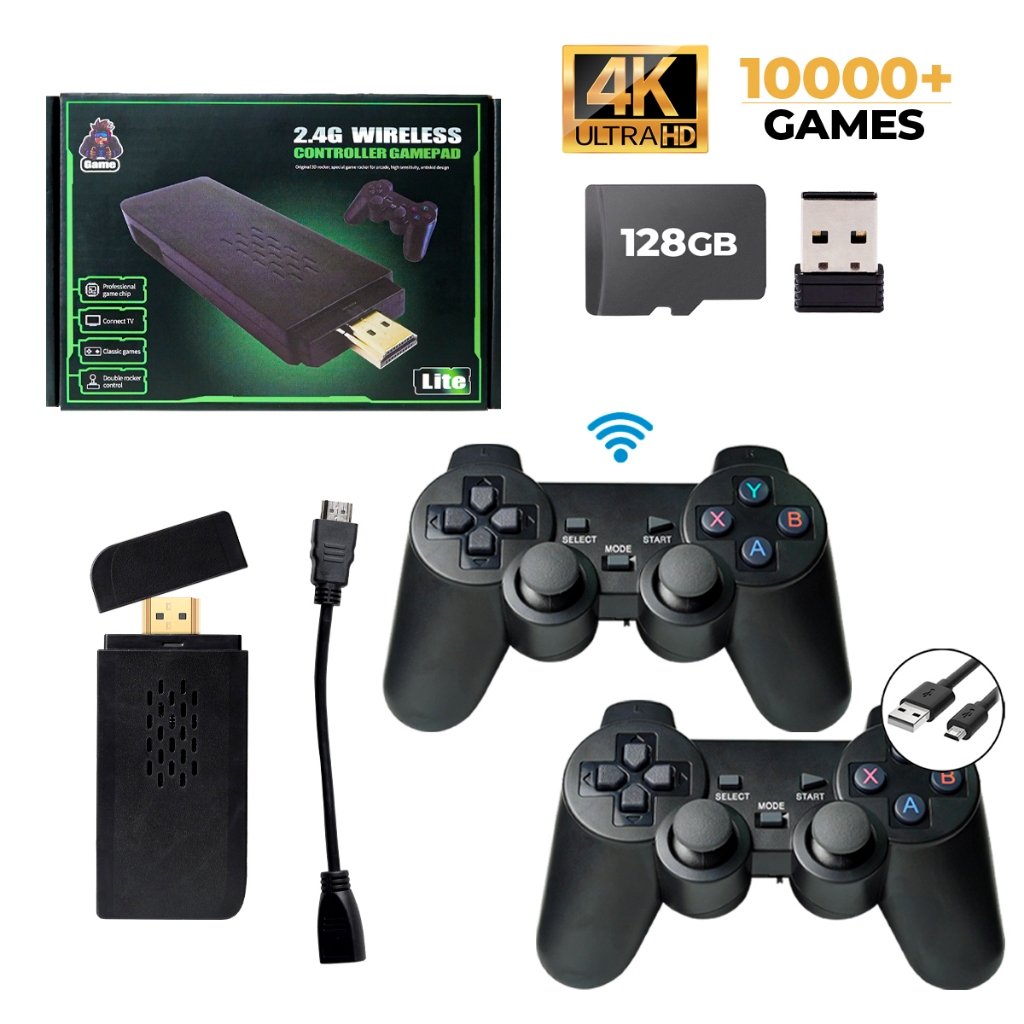 Videogame Stick 10mil 2 Controles Sem Fio Console Original Portatil Jogos Retro Antigo
