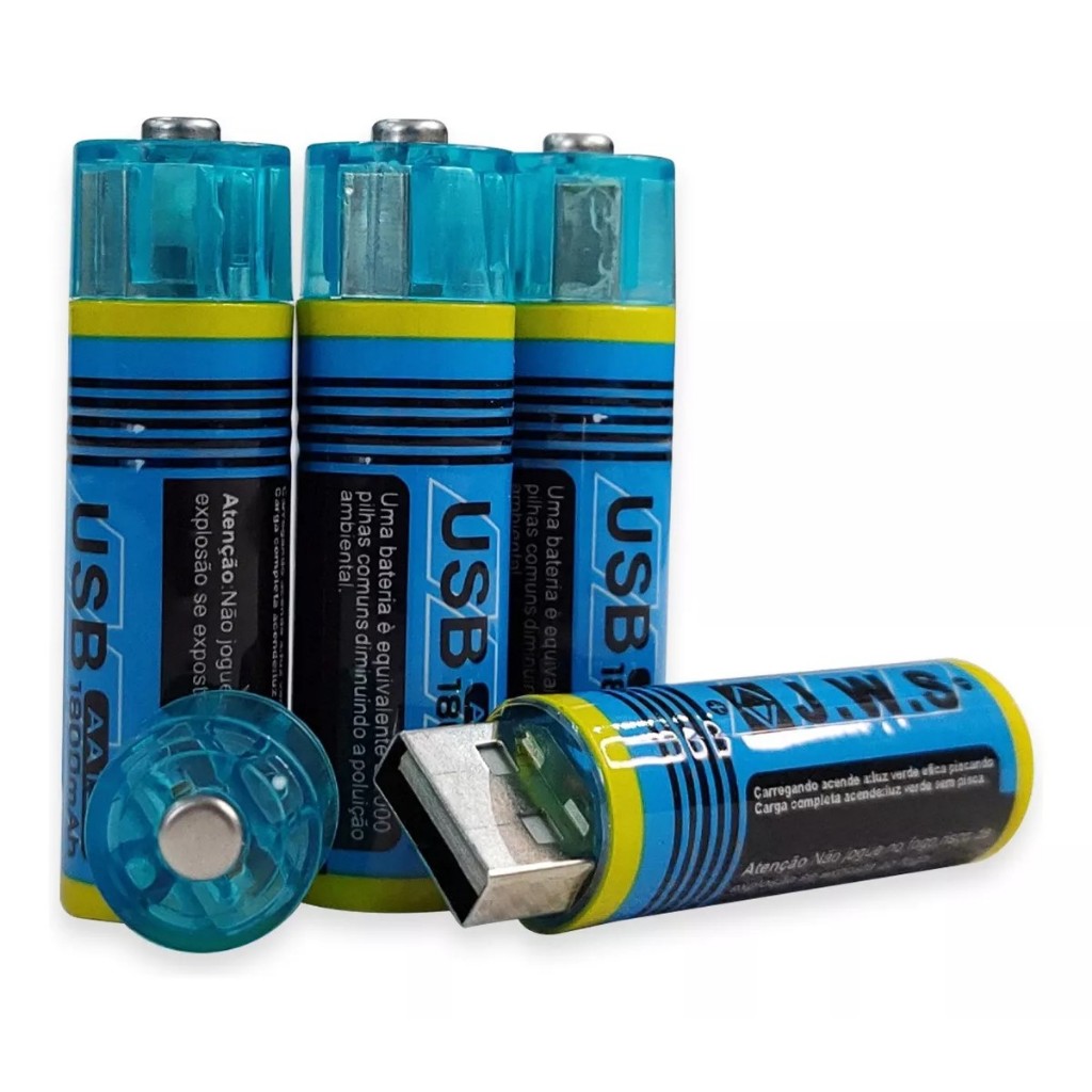 Kit 4 Pilhas Usb Recarregável AA Pilha 1.5v 1.800mah JWS Novas