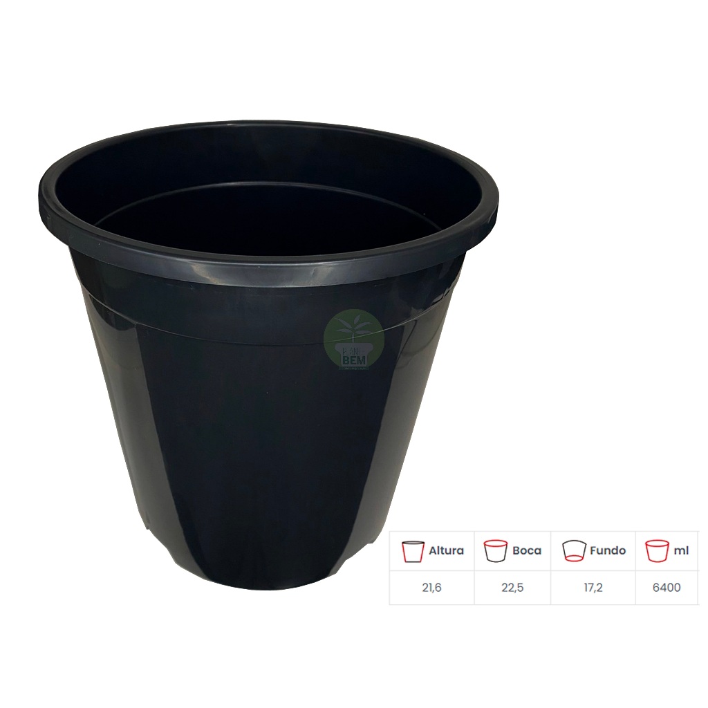 5 Vasos Pote 23 de 6,1 Litros Para Mudas Plantas Temperos Frutas Preto