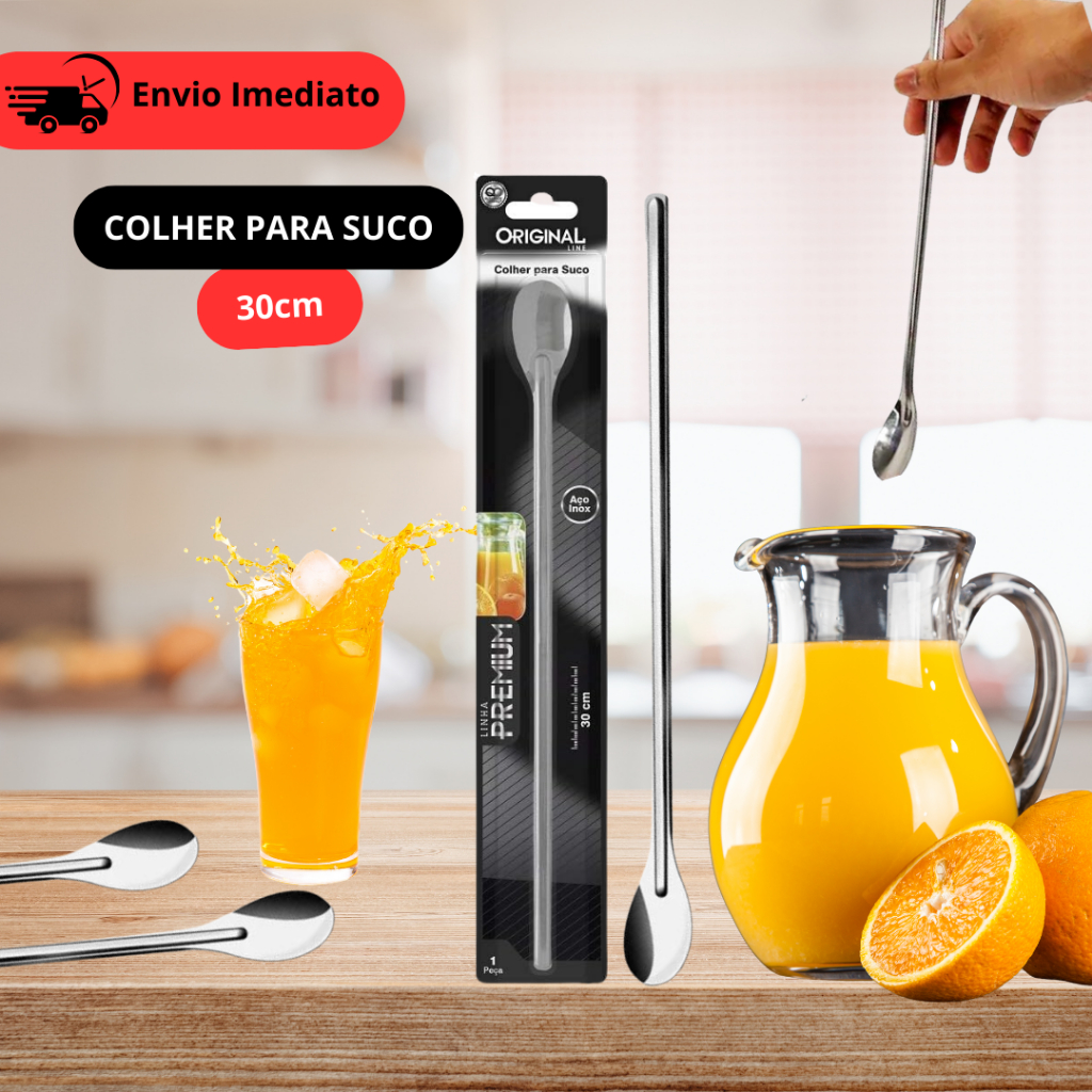 Colher Bailarina 30 cm para Sucos e Drinks em Aço Inox Profissional