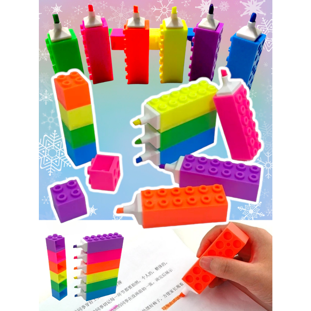 6 Cores Marca Texto De ENCAIXE LEGO Forma de Bloco de Construção ...
