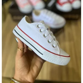 TENIS ALL STAR INFANTIL E ADULTO PRETO E BRANCO TECIDO LONA CANO BAIXO