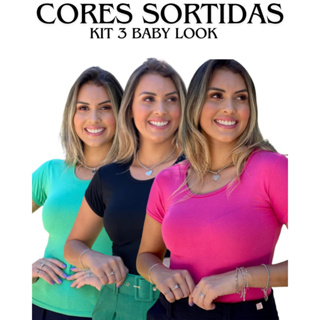 Kit 03 Blusas feminina baby look lisa viscolaycra básica dia a dia trabalho