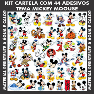 Kit Cartela de Adesivos Tema MICKEY MOOUSE c/ 44 Adesivos para Bike, Carro, Moto, Capacete