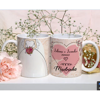 Caneca de Porcelana Personalizada Madrinha/Padrinho Dos Noivos + Caixinha Presente