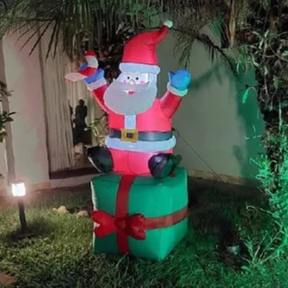 Papai Noel Inflável Bivolt Natal Iluminado 6 Luzes Leds Iluminação Natalina p/ Enfeite Decoração Jardim Quintal Casa Festas