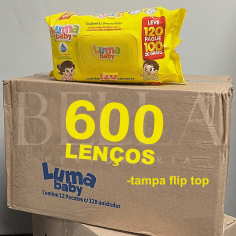 LUMA BABY LENÇOS UMEDECIDOS TAMPA FLIP TOP 600UN KIT - 5 UNIDADES