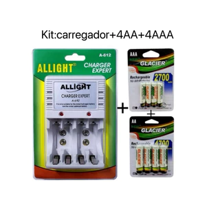 Kit Carregador De Pilha + 8 Pilhas Recarregáveis（4pçAA+4pçAAA)