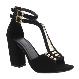 Sandália Feminina Preto Nobuck c/ Dourado Salto Grosso ER519