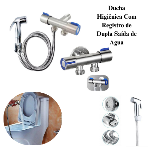 Ducha Higiênica Registro Aço Inox Super Luxo com Derivação 2 Saídas Independentes De Agua