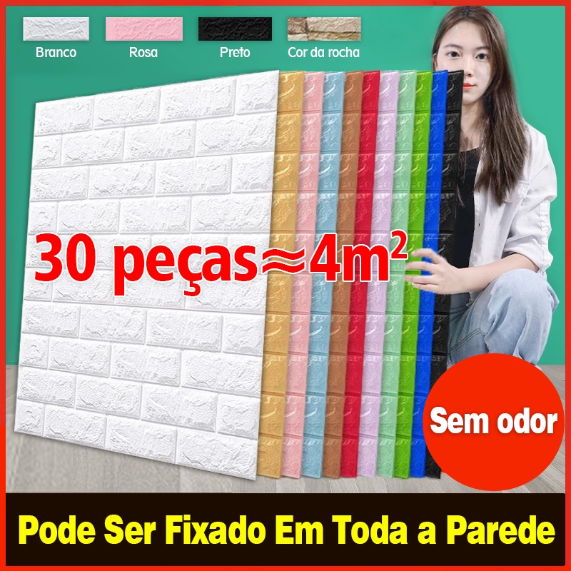 Kit 30 Anti Mofo 3D Papel De Parede Tijolinho Adesivo Para A Decoração ...