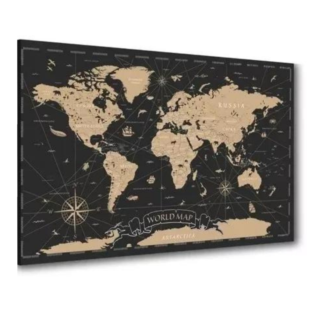 Tela Quadro Decorativo Mapa Mundi Mundo Grande Sala Quarto 60x40