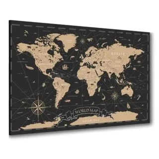 Tela Quadro Decorativo Mapa Mundi Mundo Grande Sala Quarto 60x40