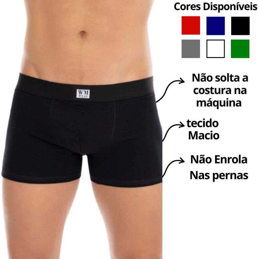 3 Cuecas Boxer Box Underwear Algodão Lisa Preto Hilios - Hilios - Inspirado  em você!