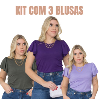 Kit De 3 Blusas Femininas Com Bojo Estica No Corpo Atacado